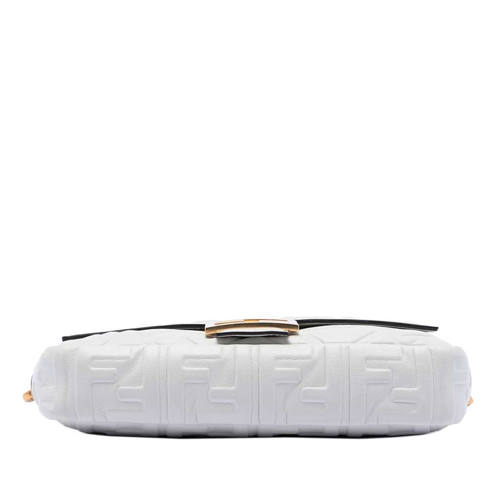 Fendi Zucca Embossed Leather Baguette Satchel White Leather Good - Inside View