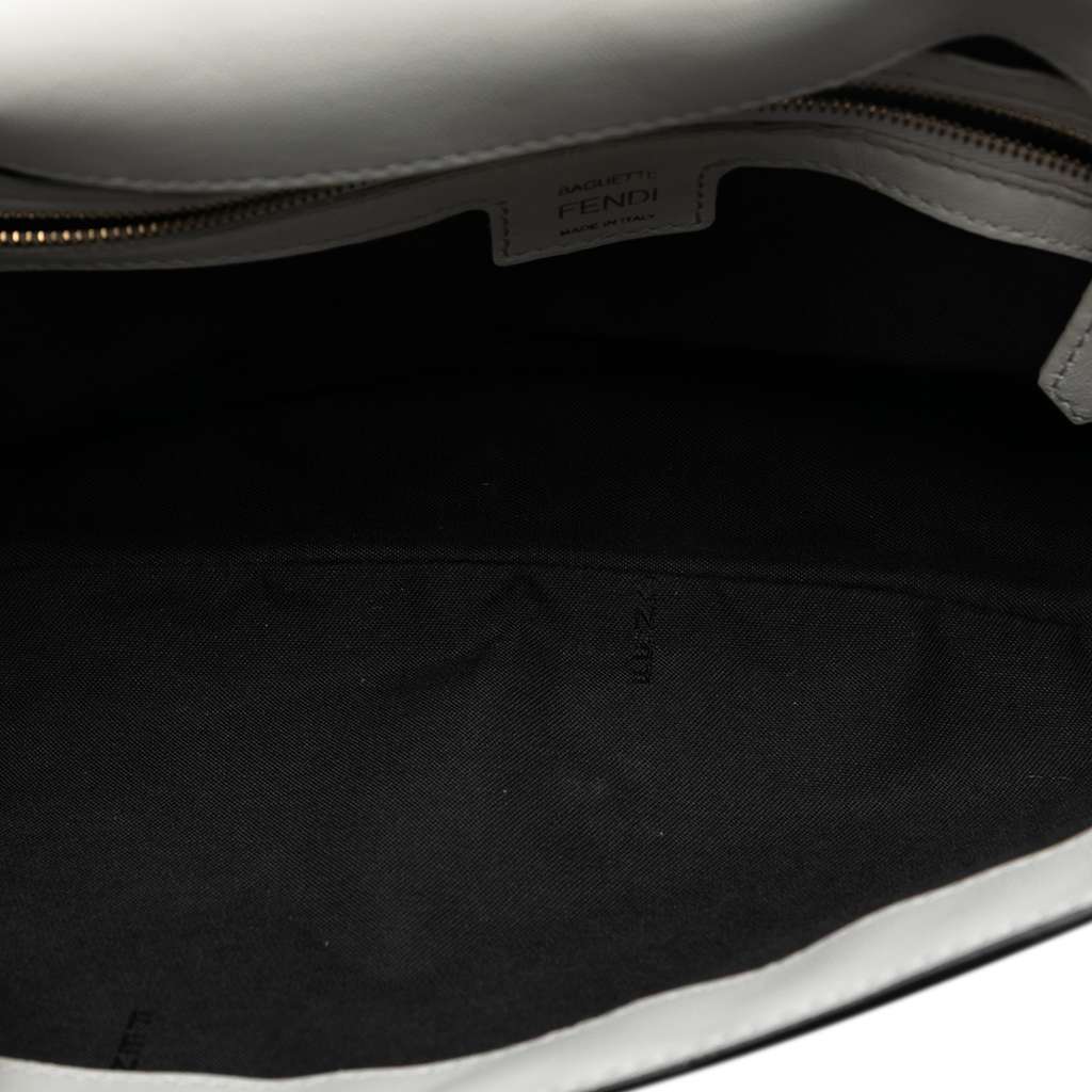Fendi Zucca Embossed Leather Baguette Satchel White Leather Good - Model View