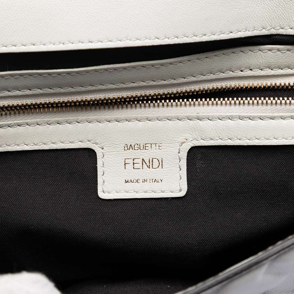 Fendi Zucca Embossed Leather Baguette Satchel White Leather Good - Box View