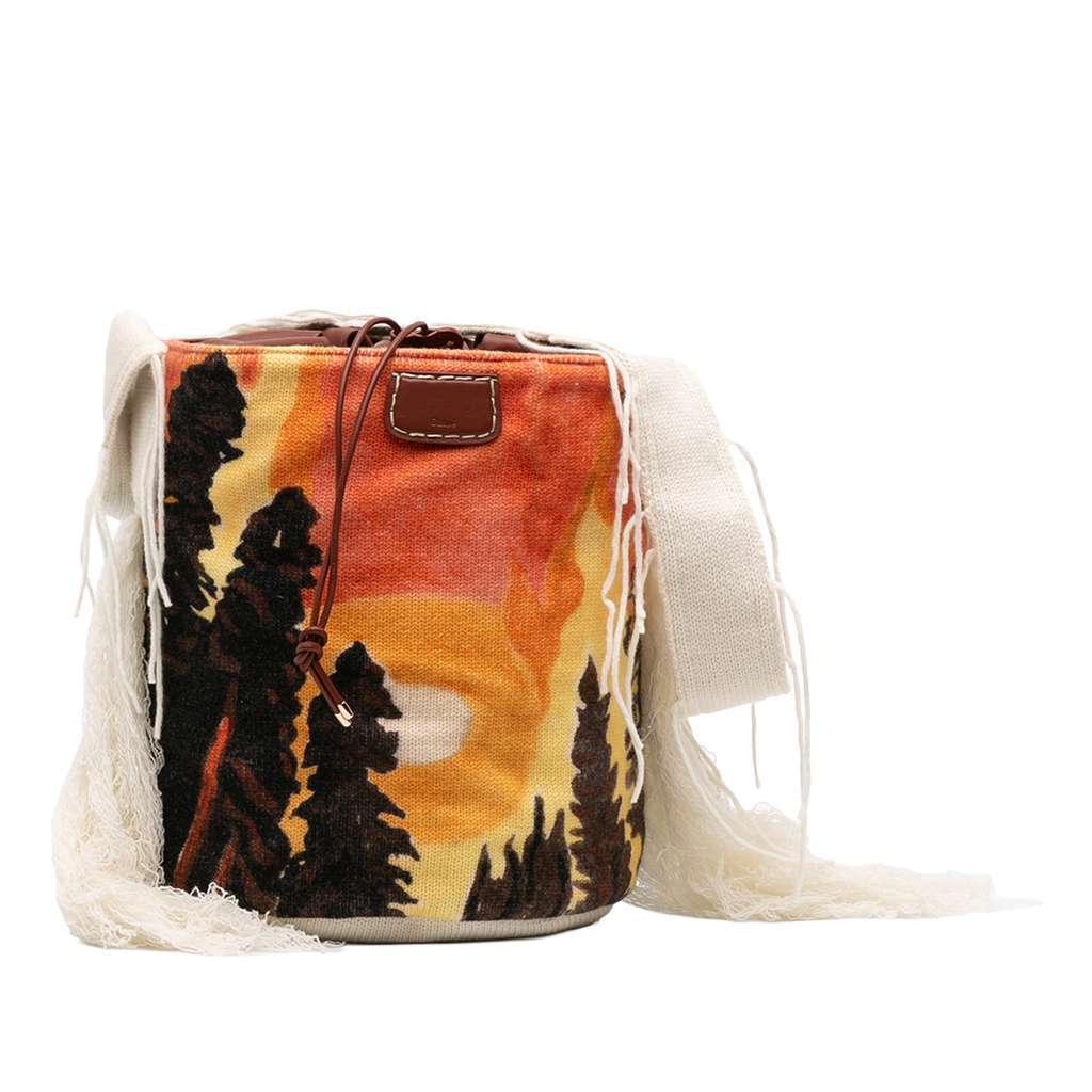 Chloé Printed Knit Jorge Bucket Bag Brown Wool Never worn - Front View