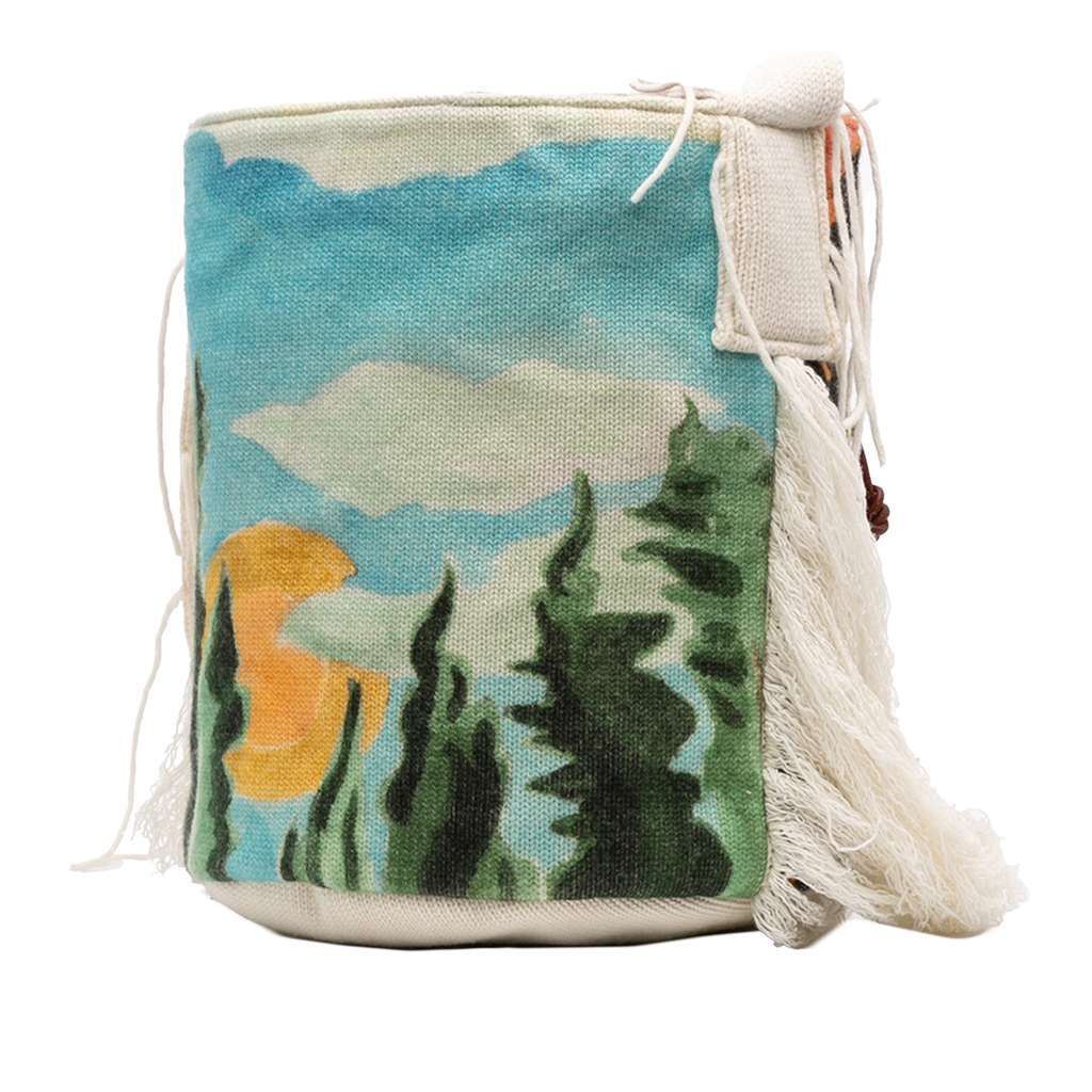 Chloé Printed Knit Jorge Bucket Bag Brown Wool Never worn - Back View