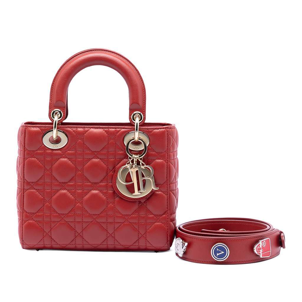 Dior Small Lambskin Cannage My ABCDior Lady Dior Red Leather Very good - Front View