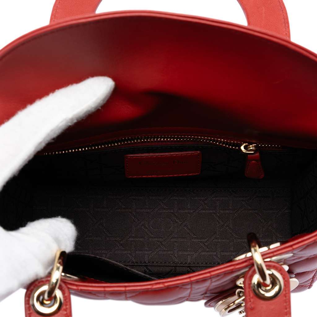 Dior Small Lambskin Cannage My ABCDior Lady Dior Red Leather Very good - Model View