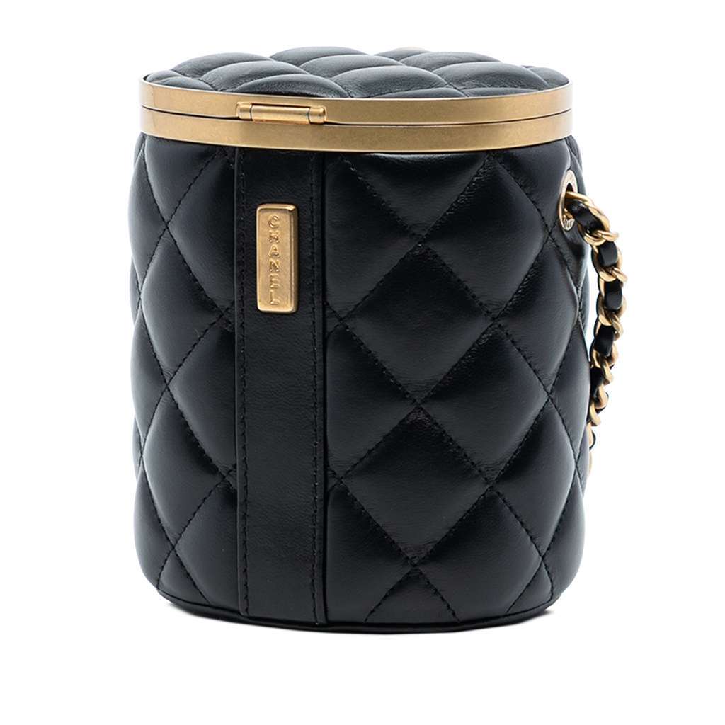 Chanel Mini Quilted Lambskin Crown Box Bag Black Leather Good - Back View