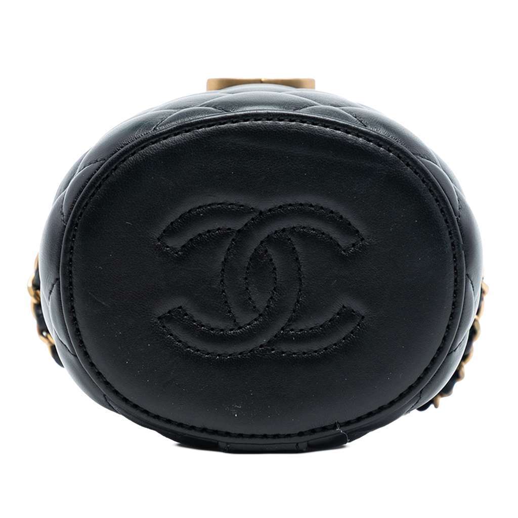 Chanel Mini Quilted Lambskin Crown Box Bag Black Leather Good - Inside View
