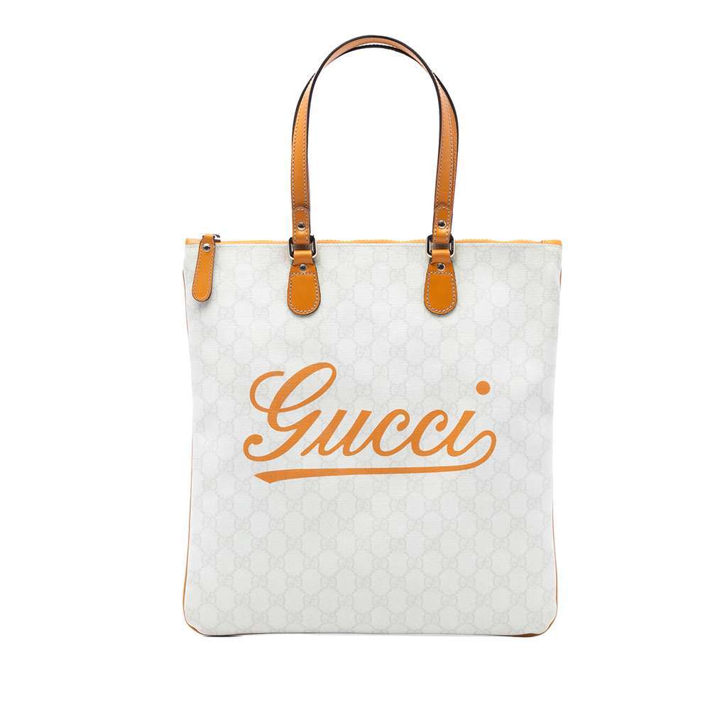 Gucci GG Supreme Heritage Logo Tote White Canvas Very good - Front View