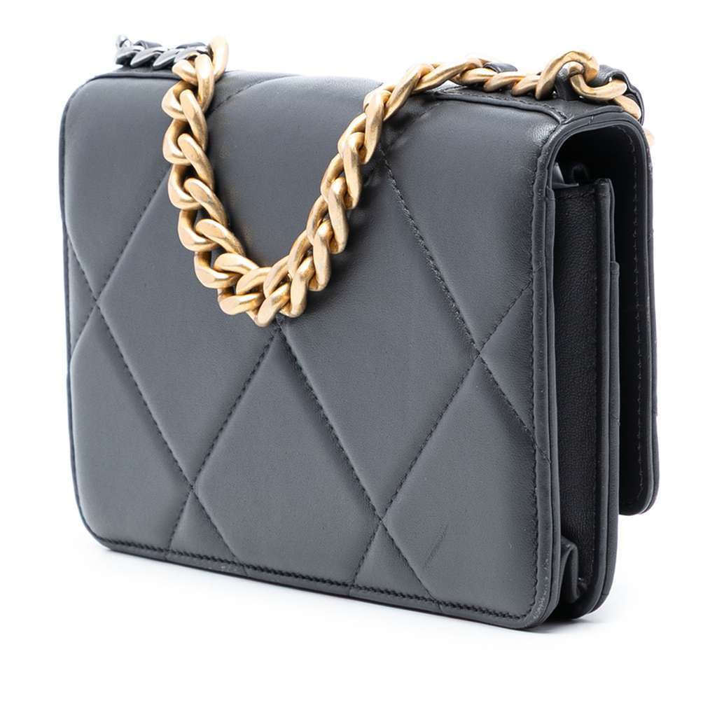 Chanel Quilted Lambskin 19 Wallet on Chain Grey Leather Good - Back View