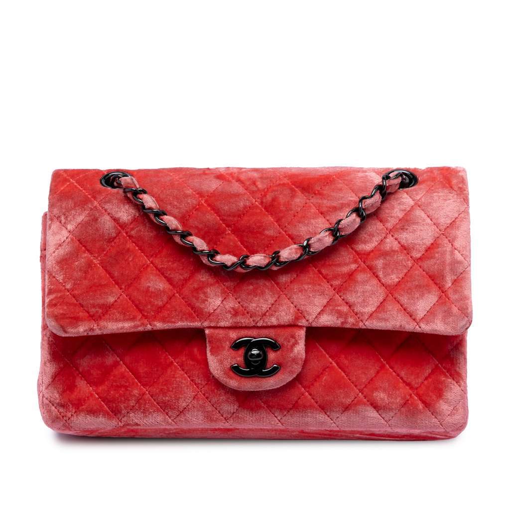 Chanel Medium Classic Velvet Double Flap Red Velvet Very good - Front View
