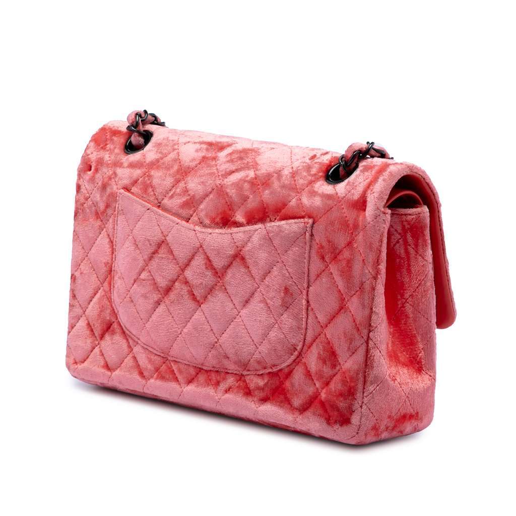 Chanel Medium Classic Velvet Double Flap Red Velvet Very good - Back View