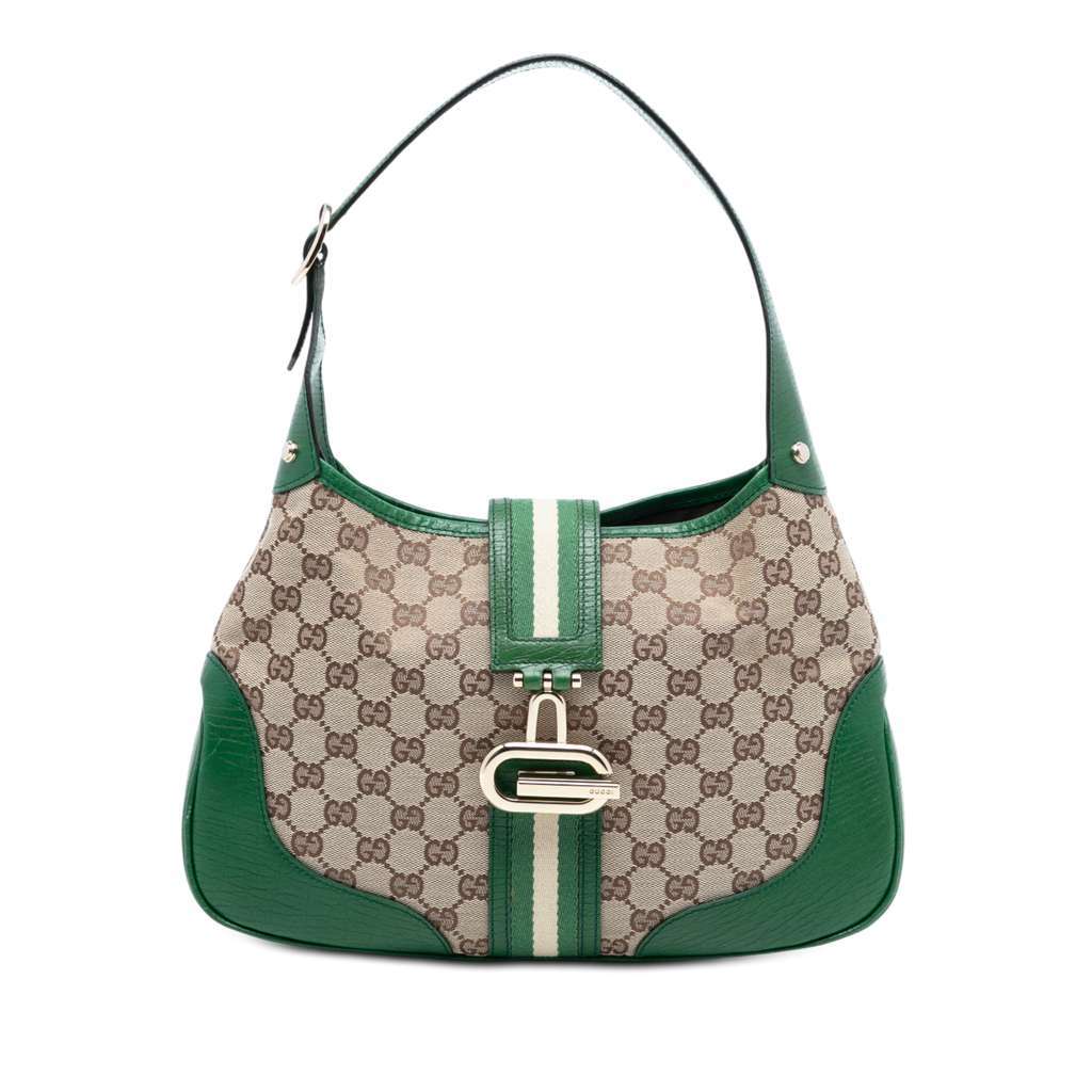 Gucci GG Canvas Web Junco Shoulder Bag Brown Canvas Good - Front View