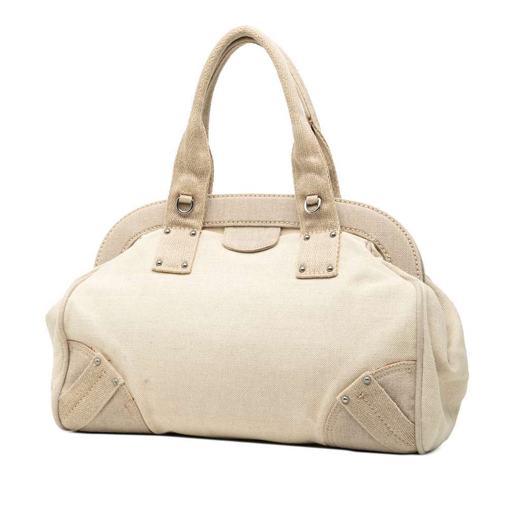 Prada Canvas Canapa Mistolino Frame Satchel White Canvas Very good - Back View
