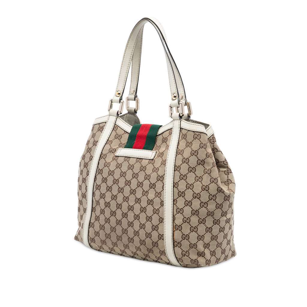 Gucci GG Canvas Web New Ladies Tote Brown Canvas Good - Back View