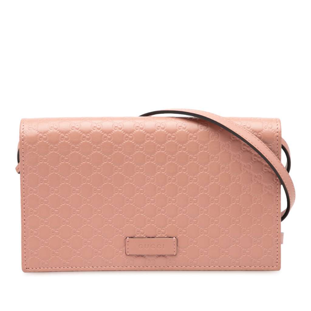 Gucci Microguccissima Wallet on Strap Pink Leather Very good - Front View