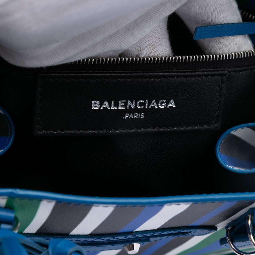 Balenciaga Mini Leather Striped Papier A6 Zip Around Satchel Blue Leather Very good condition - Box View