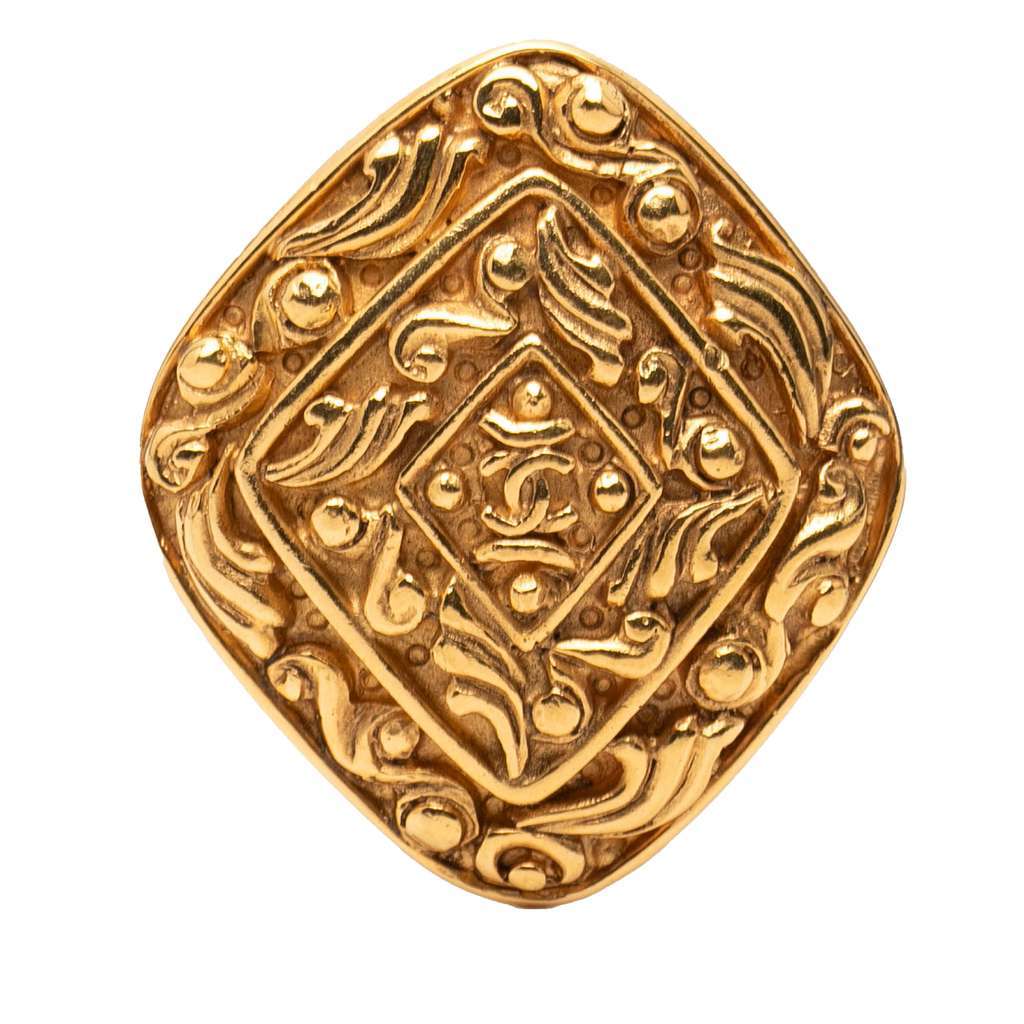 Chanel CC Gold Plated Diamond Brooch Gold Metal Very good - Front View