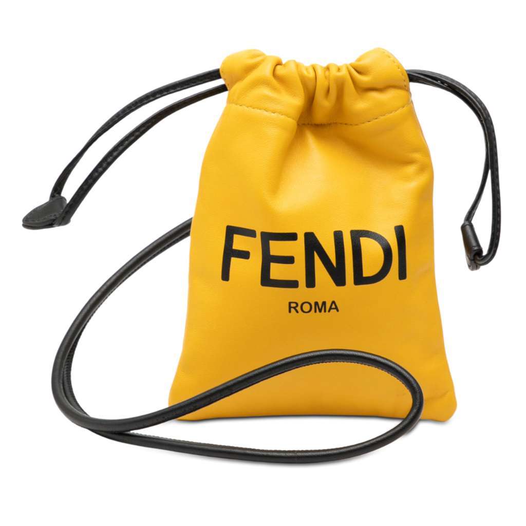 Fendi Nappa Logo Neck Phone Pouch Yellow Leather Very good - Front View