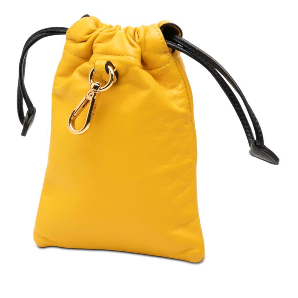 Fendi Nappa Logo Neck Phone Pouch Yellow Leather Very good - Back View