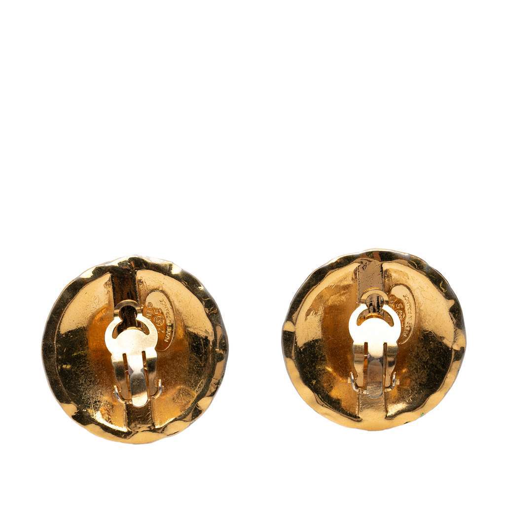 Chanel CC Quilted Gold Plated Round Clip on Earrings Gold Metal Very good - Back View