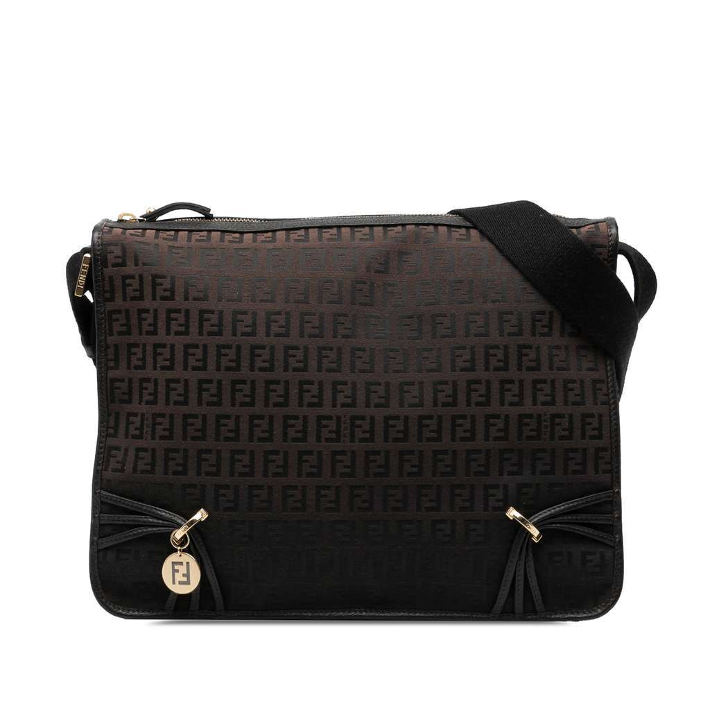 Fendi Zucchino Canvas F Charm Crossbody Brown Canvas Very good - Front View
