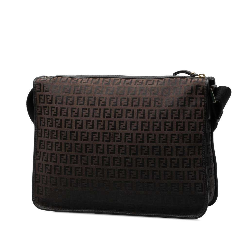 Fendi Zucchino Canvas F Charm Crossbody Brown Canvas Very good - Back View