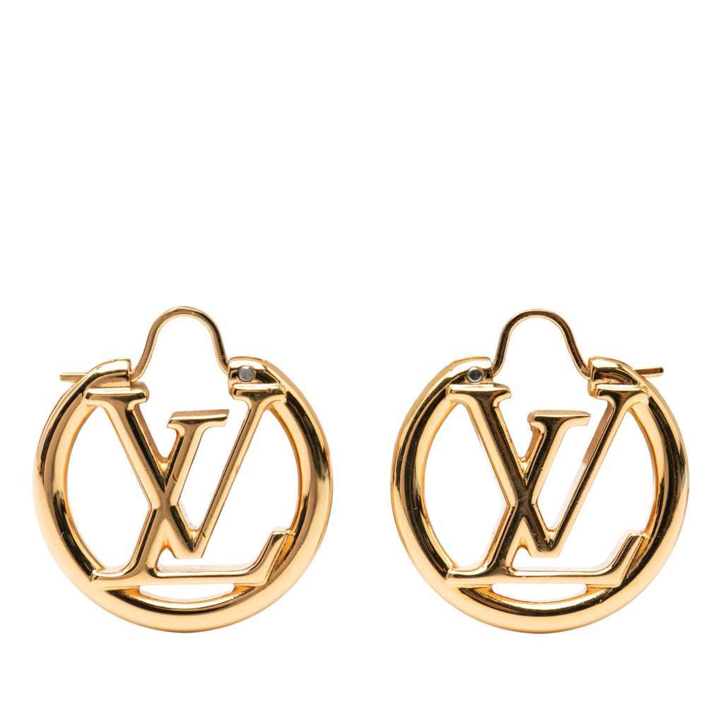 Louis Vuitton Gold Plated Louise Hoop Earrings PM Gold Metal Good condition - Front View