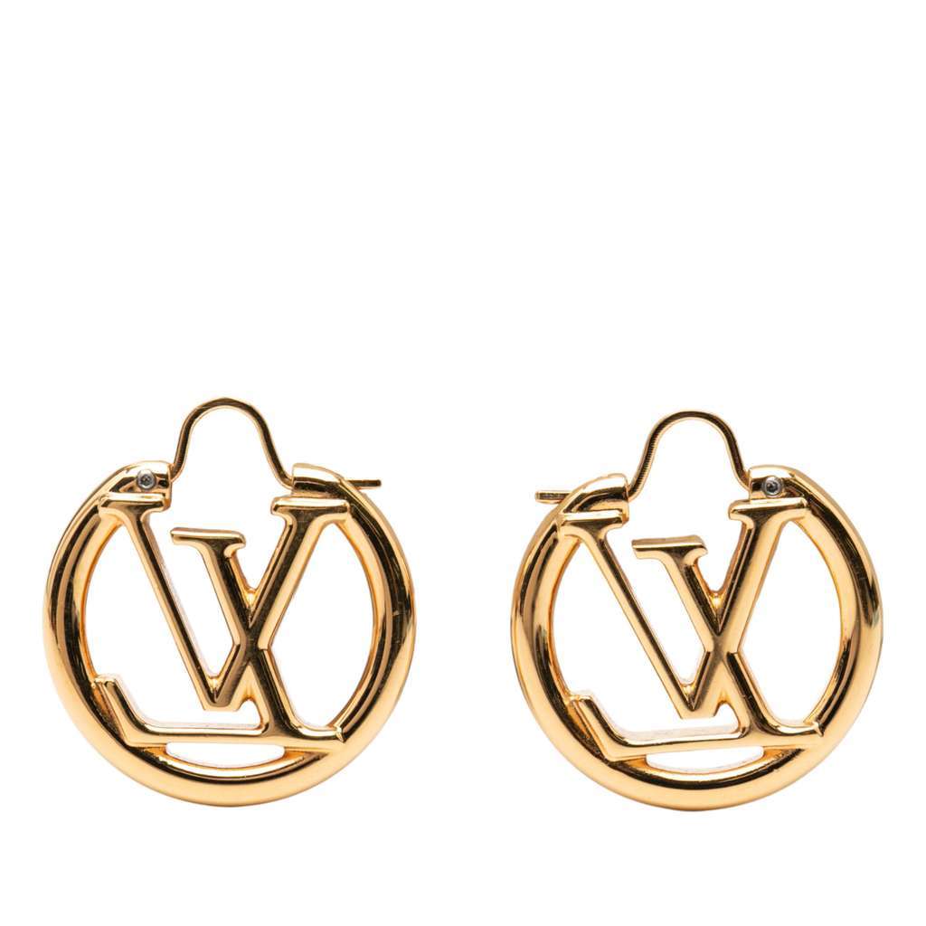 Louis Vuitton Gold Plated Louise Hoop Earrings PM Gold Metal Good condition - Back View