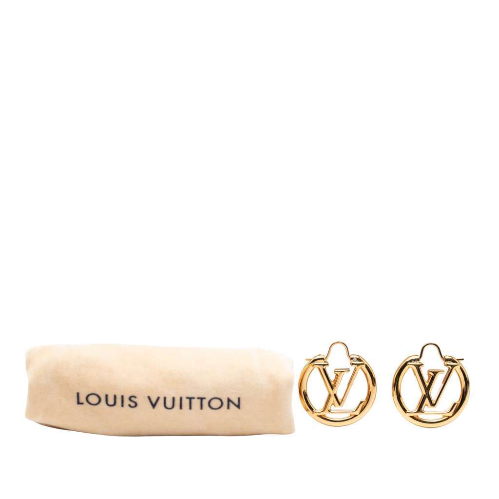 Louis Vuitton Gold Plated Louise Hoop Earrings PM Gold Metal Good condition - Inside View