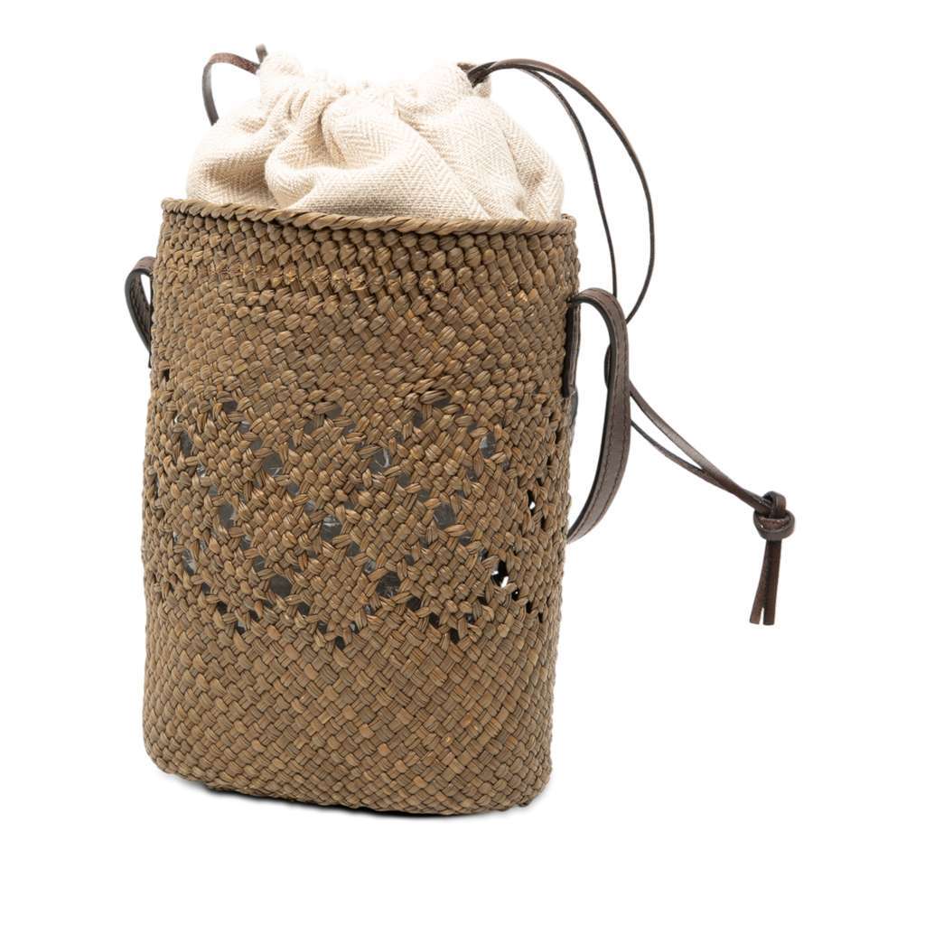 Loewe Paulas Ibiza Anagram Raffia Square Bucket Bag Green Very good condition - Back View