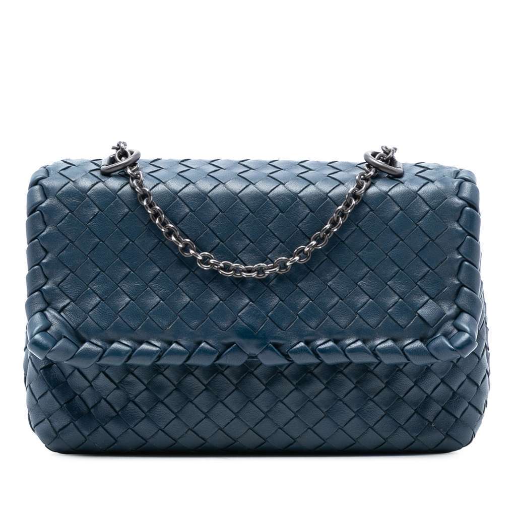 Bottega Veneta Baby Nappa Intrecciato Olimpia Crossbody Blue Leather Good - Front View