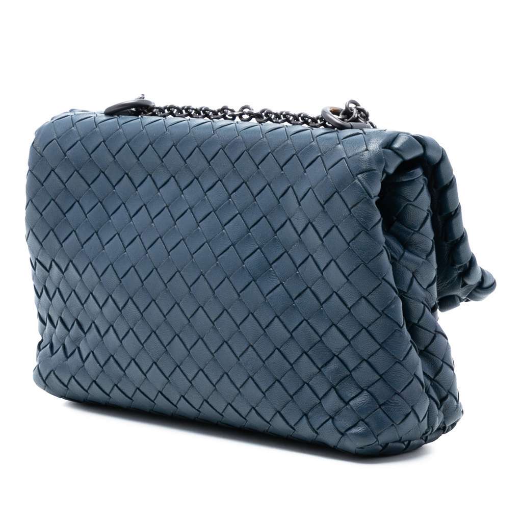 Bottega Veneta Baby Nappa Intrecciato Olimpia Crossbody Blue Leather Good - Back View