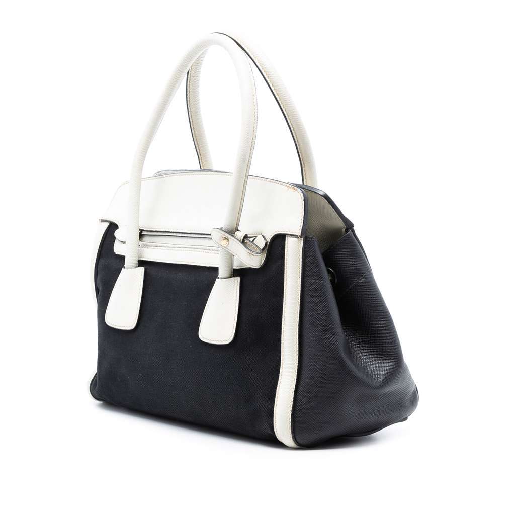 Prada Bicolor Saffiano Cuir Trimmed Canvas Satchel Black Canvas Very good - Back View