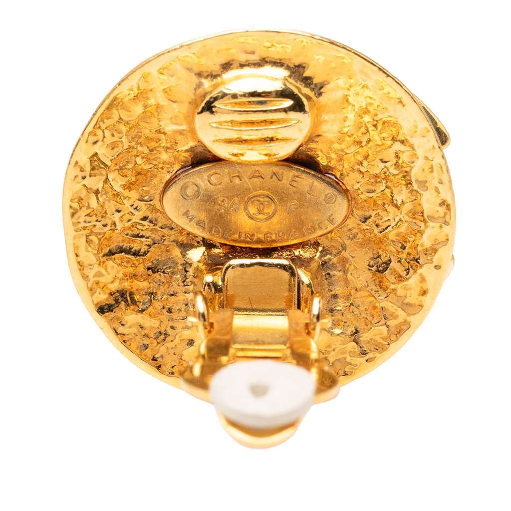 Chanel Gold Plated CC Round Clip on Earrings Gold Metal Very good - Inside View