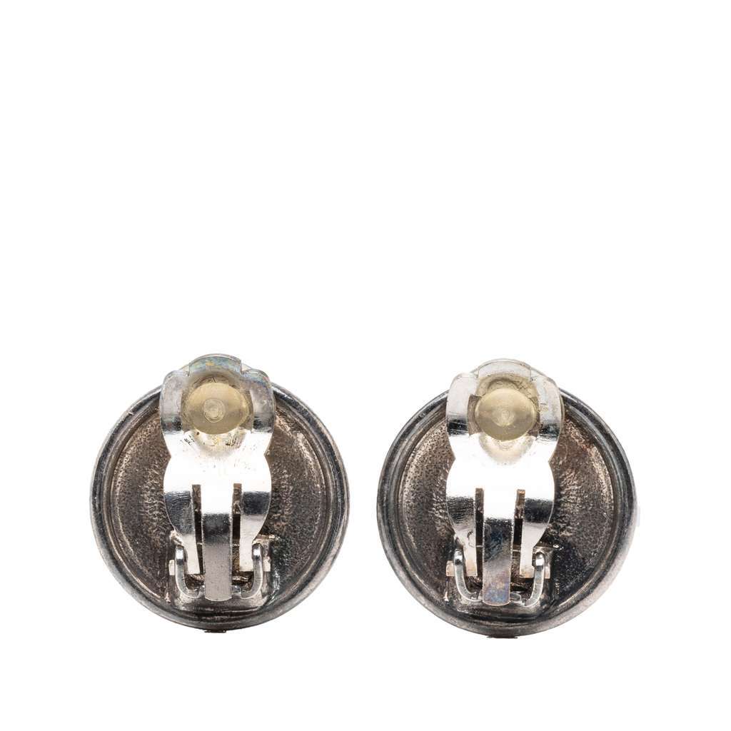 Chanel CC Silver Plated Round Clip on Earrings Silver Metal Very good - Back View