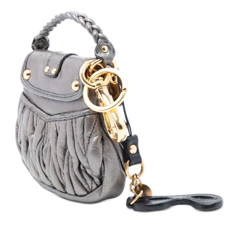 Miu Miu Mini Metallic Matelasse Lambskin Coffer Bag Charm Silver Leather Very good condition - Back View