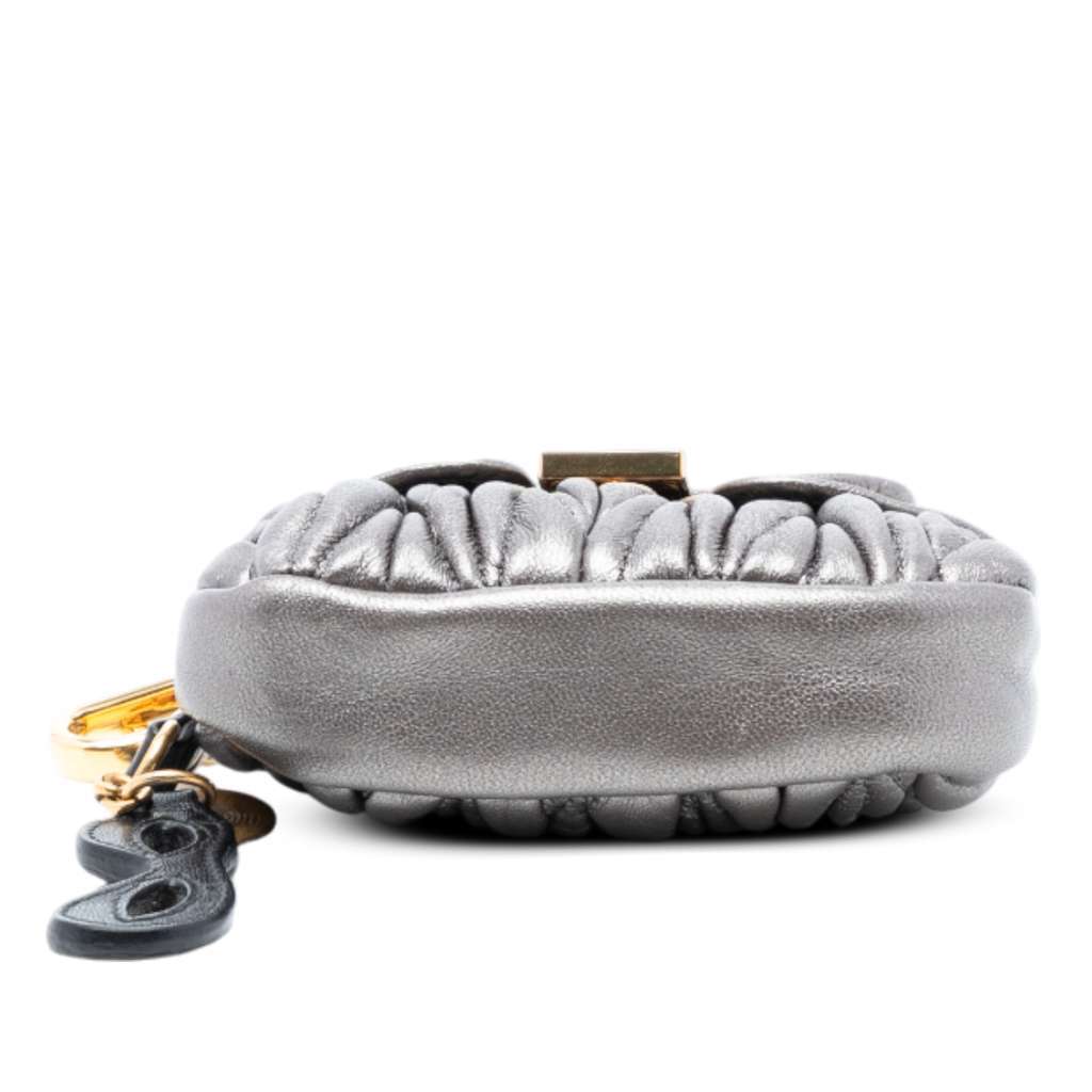 Miu Miu Mini Metallic Matelasse Lambskin Coffer Bag Charm Silver Leather Very good condition - Inside View