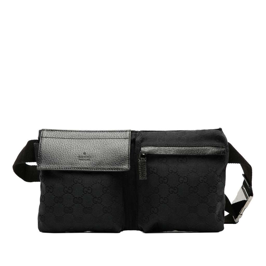 Gucci GG Canvas Double Pocket Belt Bag Black Canvas Good condition - Front View