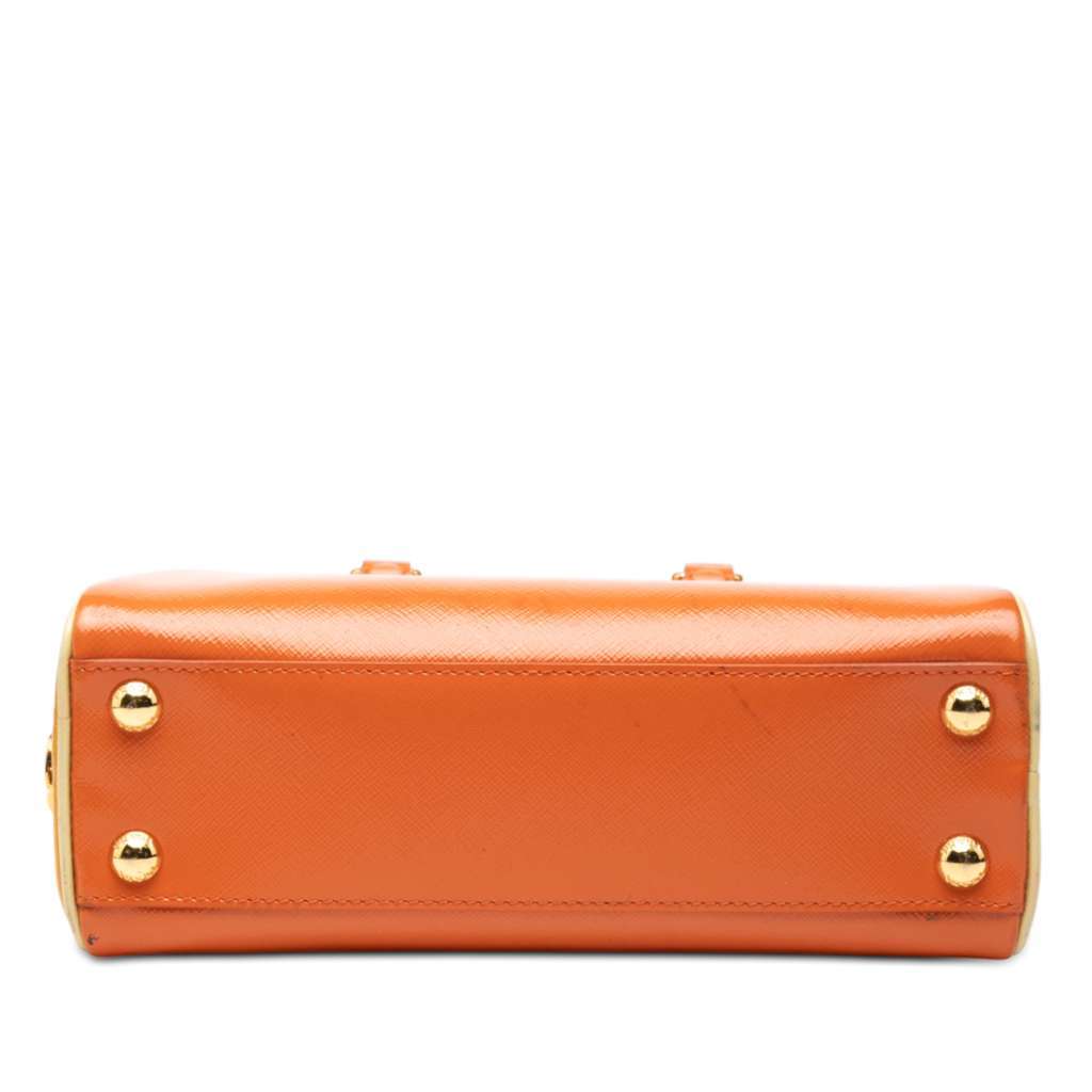 Prada Bicolor Saffiano Vernice Pyramid Frame Handbag Orange Leather Very good condition - Inside View