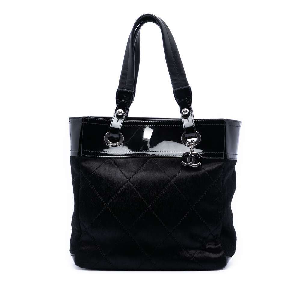 Chanel Small Quilted Pony Hair and Patent Paris Biarritz Tote Black Very good condition - Front View