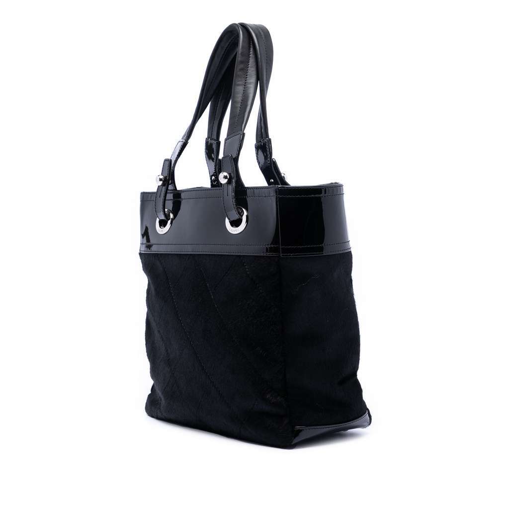 Chanel Small Quilted Pony Hair and Patent Paris Biarritz Tote Black Very good condition - Back View