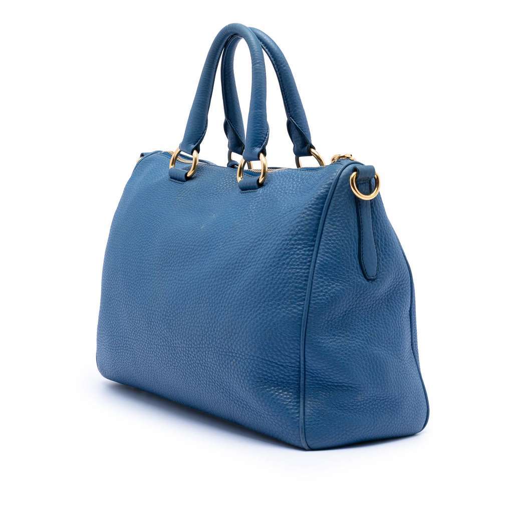 Prada Vitello Daino Zip Top Satchel Blue Leather Very good - Back View