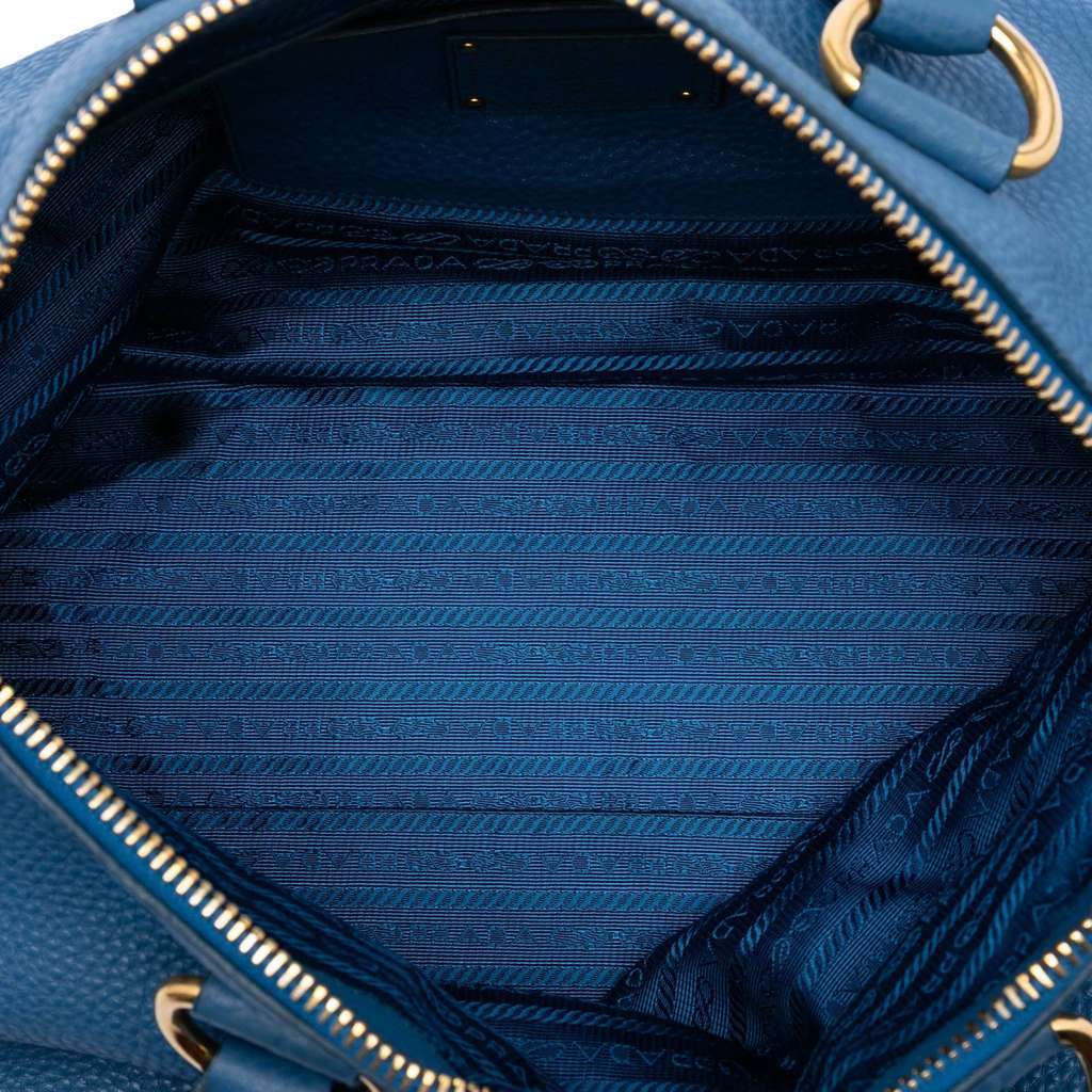Prada Vitello Daino Zip Top Satchel Blue Leather Very good - Model View