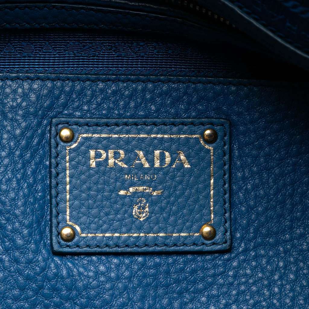 Prada Vitello Daino Zip Top Satchel Blue Leather Very good - Box View