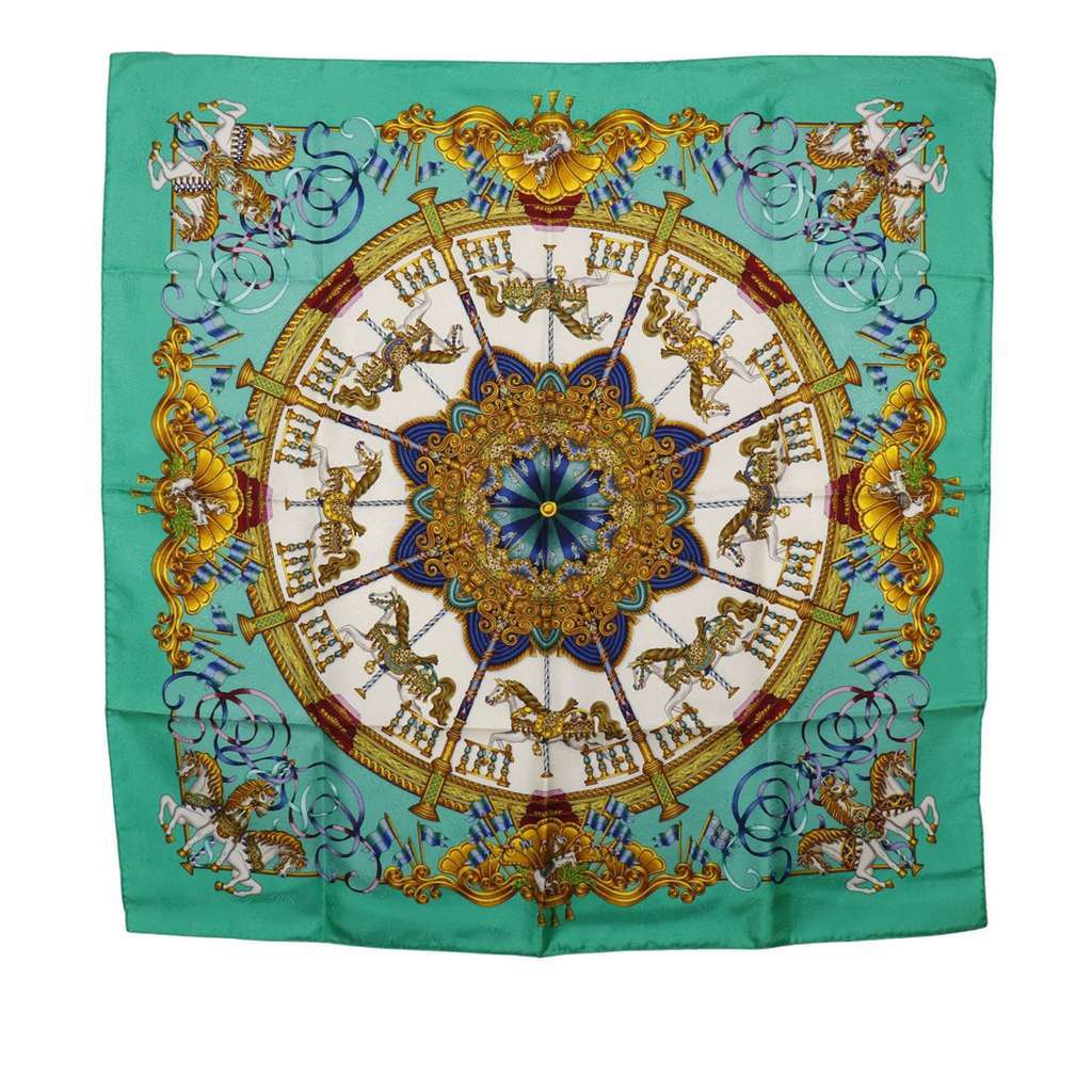 Hermès Luna Park Silk Scarf 90 Green Silk Very good condition - Front View