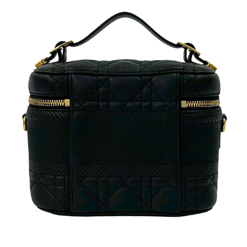 Dior Small Lambskin Cannage DiorTravel Vanity Case Black Leather Very good condition - Back View