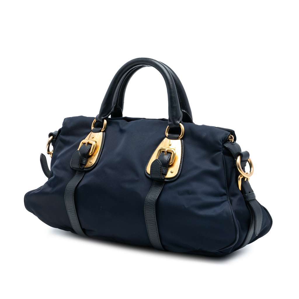 Prada Soft Calf Trimmed Tessuto Satchel Blue Good condition - Back View
