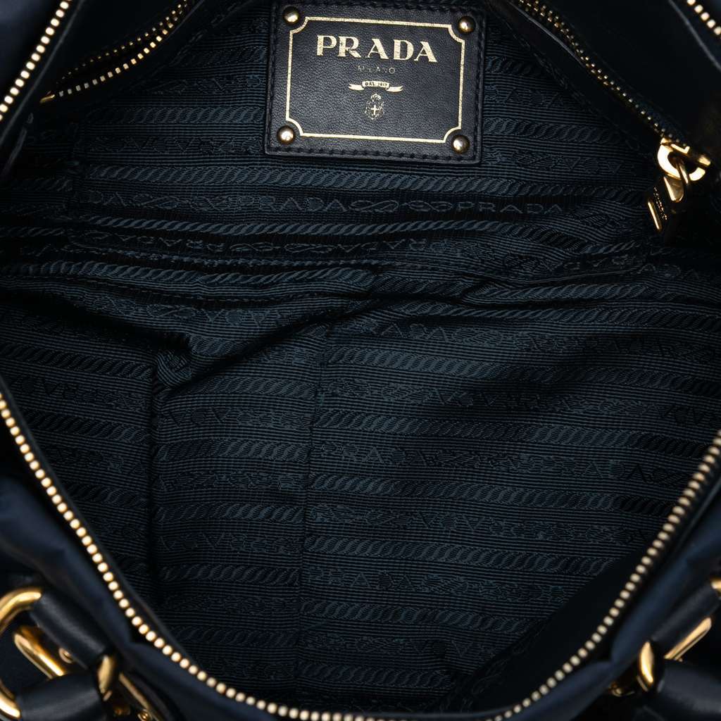 Prada Soft Calf Trimmed Tessuto Satchel Blue Good condition - Model View