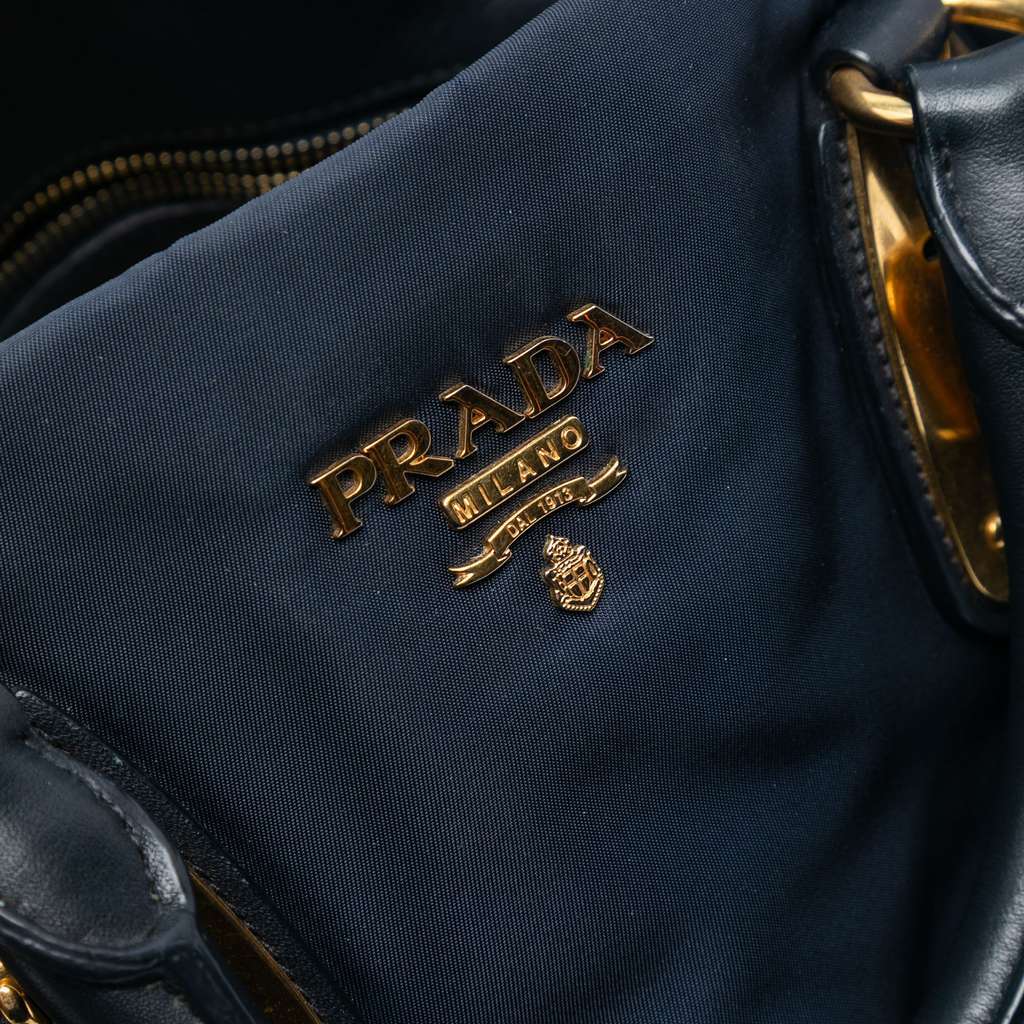 Prada Soft Calf Trimmed Tessuto Satchel Blue Good condition - Box View