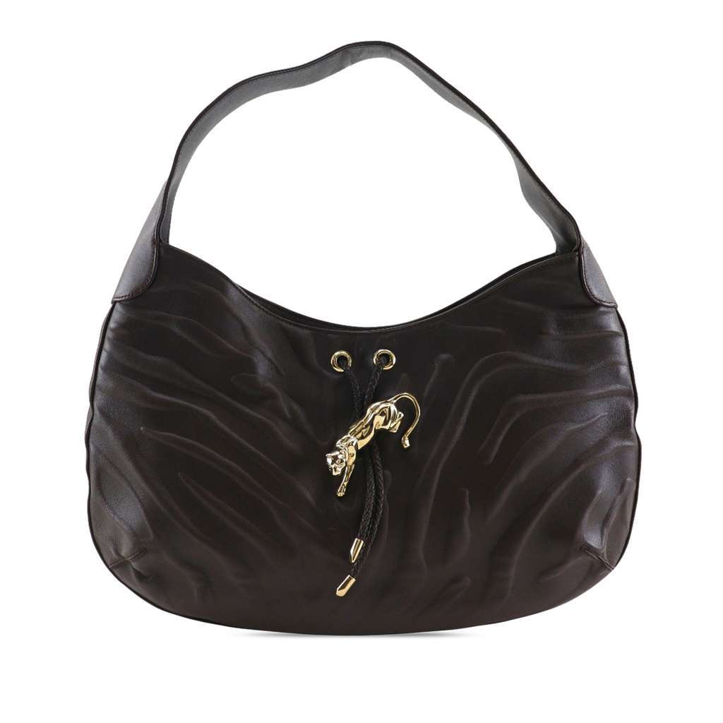 Cartier Limited Edition Embossed Leather Panthere de Cartier Bag Brown Leather Good - Front View
