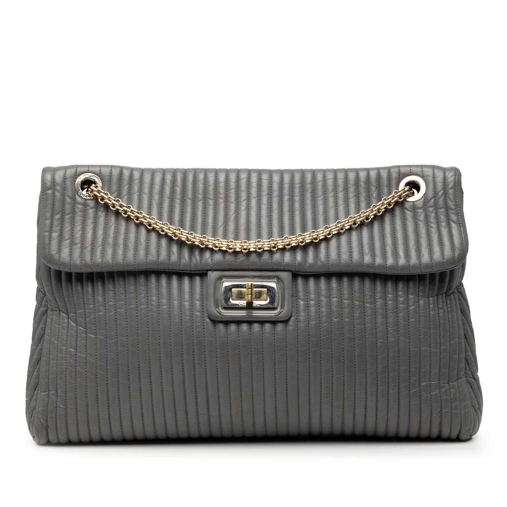 Chanel Vertical Quilted Iridescent Calfskin Mademoiselle Lock Bijoux Flap Grey Leather Good - Front View