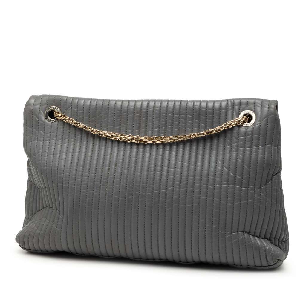 Chanel Vertical Quilted Iridescent Calfskin Mademoiselle Lock Bijoux Flap Grey Leather Good - Back View